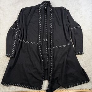 Caroline Grace Cardigan Womens Large Black 100% Cashmere Open Front Soft